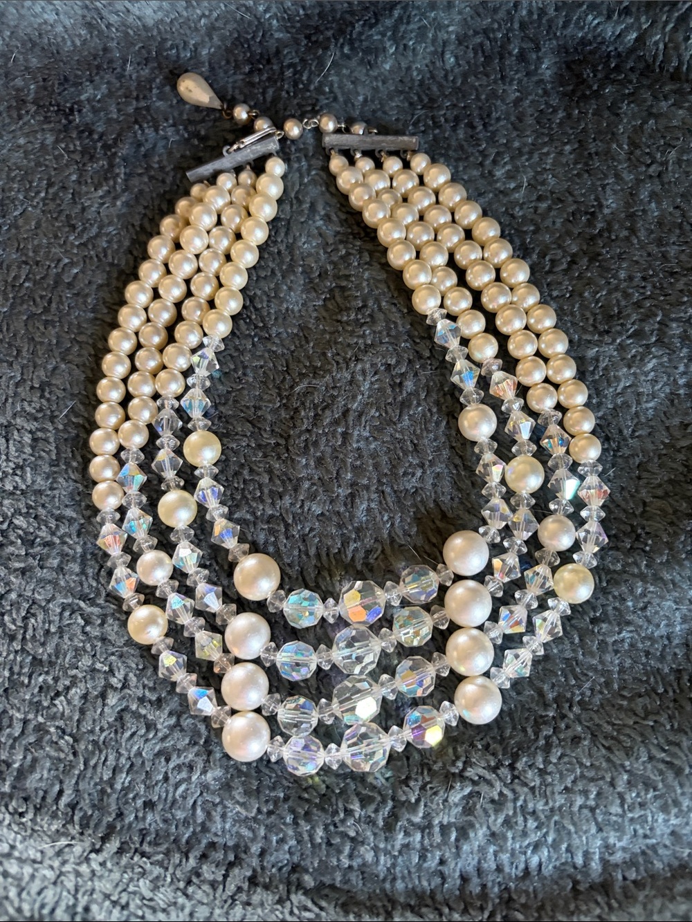 Vintage Multi-Strand Pearl and faux Crystal Statement choker necklace